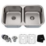 Kraus KBU29 32 inch Undermount 50/50 Double Bowl 18 gauge Stainless Steel Kitchen Sink