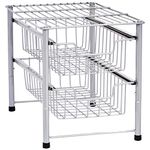 amazon basics 2-Tier Sliding Drawers Basket Storage Organizer, Silver
