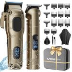 Vgrpro Hair Clippers Men Professional, Mens Clippers and Trimmers Set, USB Rechargeable Cordless Hair Clippers for Hair Cutting, Electric T-Blade Hair Trimmer for Men with Package Box (Gloden)