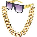 FACATH 80s 90s Hip Hop Costume Jewelry Gold Chain for Women Men Gold Chain Rapper Sunglasses Necklace Costume Accessory