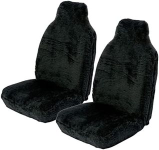 Carseatcover-UK Front Pair of Faux Fur Furry PLAIN BLACK Car Seat Covers - Universal Fit - Suitable for Cars, Vans, MPV's SUV's