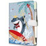 Notebooks for Kids with Pen, 19x13.5cm Journal for Boys 192 Lined Pages Hardcover Notebook Set Small Diary for Kids Teenage Girl Writing Note Taking Gift (Shark)