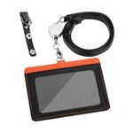 Maiwey Badge Holder,ID Badge Holder with Clear ID Window and Cards Slots,PU Leather Reel Lanyard and Detachable Belt Clip Badge Holders for Business,Worker,Student (Horizontal, Orange+Black)