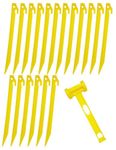 18x Heavy Duty Extra Long 13-3/4" Plastic Tent Awning Pegs, Tent Stakes, Sand Stakes with 1x Hammer for Beach Camping Caravan