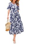 STYLEWORD Women Summer Dress Floral Short Sleeve Ladies Casual Swing Midi Dress with Pockets(Floral05,X-Large)