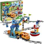 LEGO DUPLO Town Cargo Train Set with Sound & Light, Direction & Stop Action Bricks, Push & Go Motor and Moving Crane Toy, Gifts for 2-5 Year Old Kids, Boys & Girls 10875