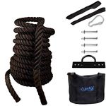 AZUKA® Polypropylene Battle Rope with Wall Mount, Anchor Strap and Carry Bag, Battle Rope for Home, Heavy Battle Rope, 1.5 Inches Diameter (50 FT, Black-Red)