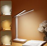 PESCA Double Head LED Table Lamp/Study Lamp with Mobile Holder | Rechargeable Desk Lamp | Eye-Caring Touch Control | Micro USB Charging | Adjustable Brightness | Ideal for Home, Office,