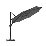 SONGMICS 3 m Garden Patio Cantilever Parasol, Offset Banana Hanging Umbrella, Sunshade with UPF 50 Plus Protection,Adjustable Tilt, Crank for Opening Closing, with Base, Grey GPU35GY