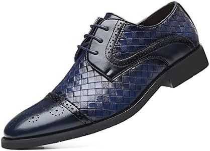 Men's Business Casual Dress Shoes Italy Prince Classic Wingtip Lace-Up Brogues Modern Formal Woven Leather Oxfords, Blue, 8