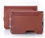 Dango D03 Dapper Bifold EDC Wallet - Made in USA - Genuine Leather, Slim, Minimalist, Metal, RFID Blocking, Whiskey Brown/Satin Silver, Minimalist