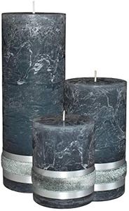 Badidi - Grandi candele grigie - Candele decorative - Set di candele - Decorazioni per la tavola - Candele a lunga combustione - 3 x Candela pilastro grigio scuro - Dimensioni 9, 12,5, 19 cm di
