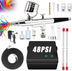 Airbrush Compressor Kit, 40PSI Dual Action Non-Clogging High-Pressure Air Brush Set with 0.2/0.3/0.5mm Nozzle for Nail Art, Model, Tattoo, Makeup, Cake, Include Cleaning Brushes Set