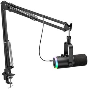 Dynamic Gaming Microphone, USB-C/XLR Podcast Mic with Boom Arm Stand for Recording Streaming Singing, RGB Light, Mute Button, Headphone Monitor for PC, TikTok, YouTube