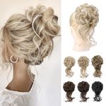 REECHO Messy Bun Hair Piece, Tousled Updo Elastic Hair Bun Hair Piece for Women Synthetic Messy Hair Bun Donut Accessories Scrunchies - Ash Blonde with Highlights