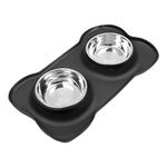 Tarye Dog Bowls with Non-Spill Silicone Tray, Double Stainless Steel Bowls with Bone Shape Non-Slip Mat Collapsible Removable Pet Food Water Bowl (Large)