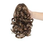 25cm Wavy Claw Clip on Ponytail Hair Extensions, Curly Clip in Ponytail Extension Jaw Clip pony tail hair pieces for women Girls Fake Pony Tail Hairpieces Light Brown