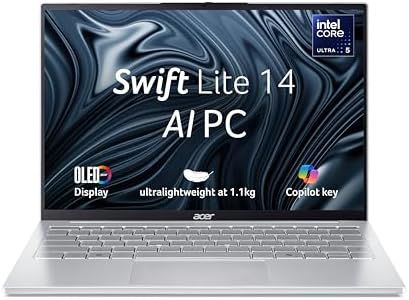 acer Swift Lite 14, Intel Core Ultra 5 115U/16 GB/512 GB/14.1" OLED/Win 11 Home + MSO, Light Silver, 1.1 kg, SFL14-54M, Backlit Keyboard, Premium Thin and Light Laptop