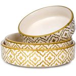 SEPARATE WAY Ceramic Flat Deep Serving Bowl Set of 3, Mix Size - 800ml, 600ml, and 500ml | Glossy Finish | Salad, Snack, Pasta Plates | Flat Bowl | Serving Plate | Mix Bowl Plates (Moroccan Golden)