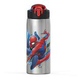 Zak Designs 27oz Marvel 18/8 Single Wall Stainless Steel Water Bottle with Flip-up Straw Spout and Locking Spout Cover, Durable Cup for Sports or Travel (27oz, Spider-Man)