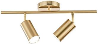 KCO Lighting Modern 2-Light Gold Track Lighting Fixture Flush Mount Brushed Brass Track Lights Kit Mid Century Industrial Adjustable Ceiling Spot Lights Indoor for Kitchen Island (2-Light)