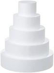 Crafare 5 Tiers Round Foam Cake Dummies Set 4" 6" 8" 10" 12" White Fake Cake Dummy 15 Inch Tall for Christmas Wedding Supplies Baby Shower Birthday Decorating Display