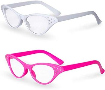 Pink/White Cat Eye Retro Costume Dress Up Hip Hop Rhinestone Glasses (2 Pack)