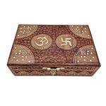 FORESTIS GALLINARIA™ Wooden OM Box for Good Luck| Jewellery Box| Decorative Case| Kit| Vanity| Organiser For Women, Necklaces, cash, gold (Pious Galaxy Engraved,15x10)