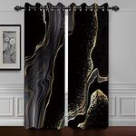 Baocicco Black and Gold Marble Window Curtains for Bedroom Art Fluid Gold Texture Marble Drapes for Living Room Modern Luxury Fashion Design Blackout Marble Grommets Curtains 2 Panels 53Wx72H Inch