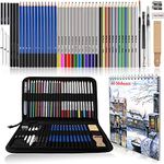 Drawing Pencils with Sketchbook 50 Pages, Colored Pencils 53pcs Set in a Portable Zipper Case, Watercolor n Metallic Pencils, Sketch Pencils n Accessories Included for Kids n Adults, Beginners n Pros