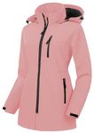 CREATMO US Plus Size Fall Jackets For Womens Rain Jacket With Hood Waterproof Trench Coat Warm Raincoat Women's Softshell Fleece Lined Jackets Hooded Windproof Outerwear Pink 3X