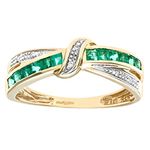 Naava Women's 9 ct Yellow Gold Emerald and Diamond Bow Ring