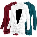 Free to Live 3 Pack Long Sleeve Nursing Tops Breastfeeding Shirts Cardigan Sweaters for Women Lightweight Postpartum Clothes, Teal, Wine, White, Large