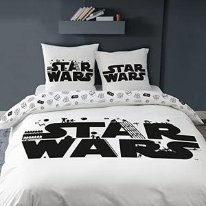 Star Wars Troup Parure de Lit | 100% Coton | Oeko-TEX | Housse de Couette Enfant 1 Personne 140x200 cm + 1 Taie d'oreiller 63x63 cm Imprimées Réversibles | Blanc