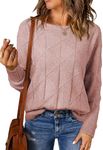 EVALESS Casual Crewneck Sweaters for Women Fall 2024 Lightweight Long Batwing Sleeve Pullover Sweaters Tops Womens Trendy Drop Shoulder Sweaters Solid Loose Knit Clothes Pink Medium