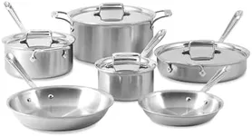 All-Clad BD005710-R D5 Brushed 18/10 Stainless Steel 5-Ply Bonded Dishwasher Safe Pots and Pans Cookware Set, Induction Compatible 10-Piece Cookware