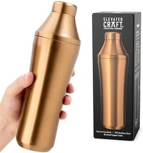 Elevated Craft Hybrid Cocktail Shaker - Premium Vacuum Insulated Stainless Steel Copper Cocktail Shaker - Innovative Measuring System - Martini Shaker for the Home Bartender - 28oz Total Volume