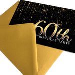 Premio Cards 60th Birthday Party Invitations with Gold Envelopes, Black and Gold Party Invite Cards for Women or Men (50 Pack)