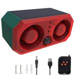 HASTHIP® Ultrasonic Pest Repeller with Speaker & Recorder, 10-100m Remote Control, 13 Warning Sounds, Dual Horn Design Waterproof Pigeon Repellent 130db Red Light Safety Alarm for Mension, Farm