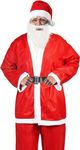 SYITCUN Santa Claus Costume for Men, Cost-Effective 5pcs Santa Suit with Hat, Beard, Top, Belt, and Pants Red