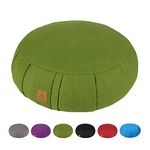 FelizMax Round Zafu Meditation Cushion, Zabuton Meditation Pillow, Yoga Bolster/Pillow, Floor seat, Zippered Organic Cotton Cover, Natural Buckwheat, Kneeling Pillow - 5 Colors and Large (Green)