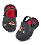 GIMME ! Little Monkey, Toddler Clogs Slippers, 12 Months to 7 Years, Baby Boy, Waterproof, Lightweight, Cute Cartoon Fun Charms, Black and Red, Non-Slip Sole