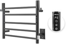 P&Bhusri Heated Towel Rack for Bathroom,Wall Mounted Electric Towel Rack with Timer and LED Indicator, 5-Bar Towel Warmer, Stainless Steel Matte Black, Hard-Wired/Plug-in