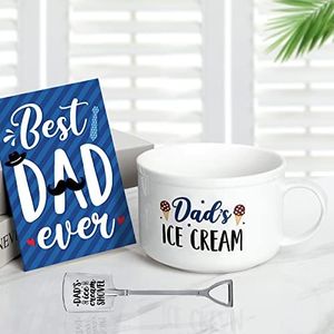 Nefelibata Dad's Ice Cream Bowl and Spoon Set with Best Dad Ever Greeting Card Father's day Summer Birthday Retirement Engraved Gift Box Basket for Him Papa's Present from Daughter Son Set of 3