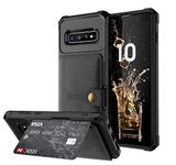 Leather Samsung Galaxy S10 Plus case 3 Card Slots(ID Card,Credit Card Photo Fram or License) 6.4inch Drop Protection,Holder Magnetic Shockproof Concise Screen Protector for 2019 Release-Black