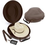 CASEMATIX Cowboy Hat Box and Portable Cowboy Hat Storage for Brims Up To 4.75" - Hard Shell Cowboy Hat Case with Carry Strap, ID Slot and Foam Insert for Dipping Brims, Brown