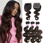 Human Hair Bundles with Closure 10A Ombre Body Wave Highlight Bundles with 4X4 Closure Free Part Brazilian Virgin Hair Weave 100% Human Hair Remy Hair Extensions (FB30 18/20/22+16)