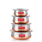 HAZEL Copper Bottom Uruli with Lid | Stainless Steel Biryani Cooking and Serving Pot Set of 4 (800 ML, 1200 ML, 1600 ML, 2000 ML)