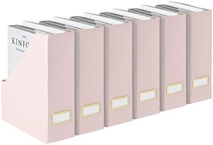 BLU MONACO | Cardboard Magazine File Holder Set of 6 Pink | Vertical Magazine File Holder with Gold Label Slots | Standing File Holder and Cardboard Bins for Shelves Desk Storage