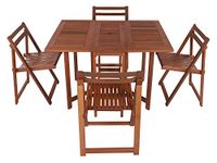 Spacepanda Gateleg Folding Set in Full Red Meranti Wood 4 Chair & 1 Table for Indoor & Outdoor, Garden, Patio, Lawn, Porch in (Brown) | Adjustable Dining Table 4 Seater | 4 Chair Table Set